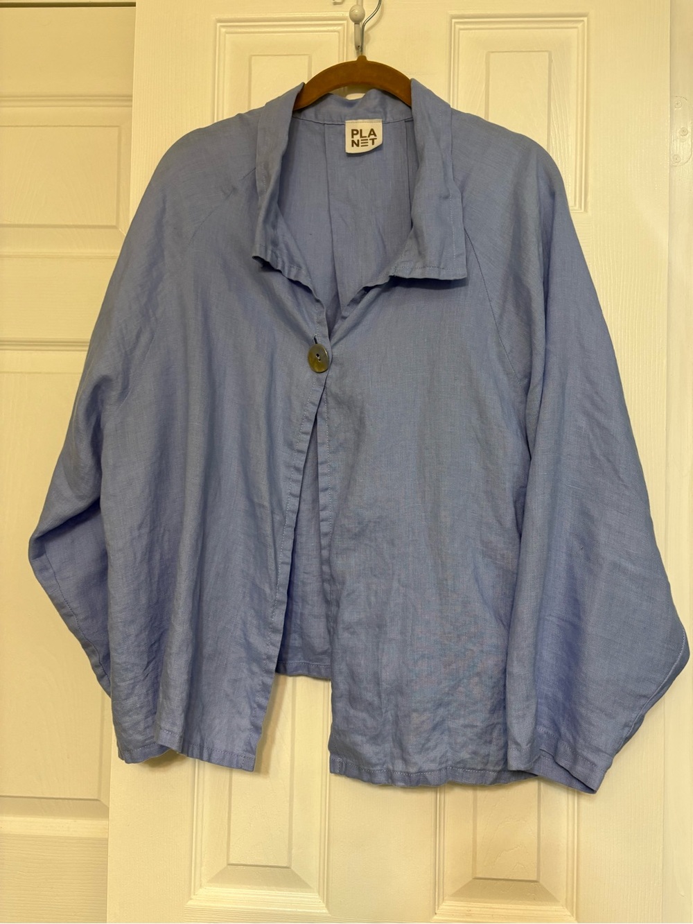Light Blue 100% Linen Lagenlook jacket Contemporary PLANET Lauren G one Size
